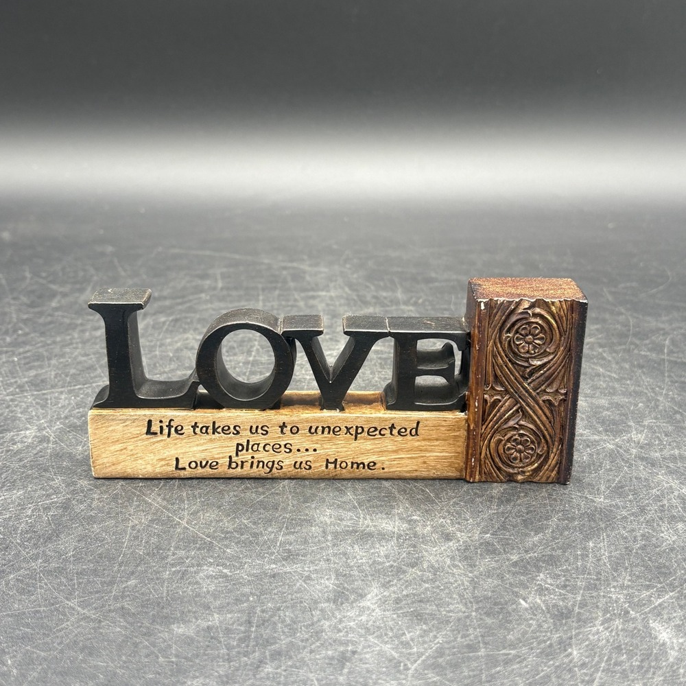 Love Brings Us Home Wood Look Quote Shelf Sitter Decorative Block Sign